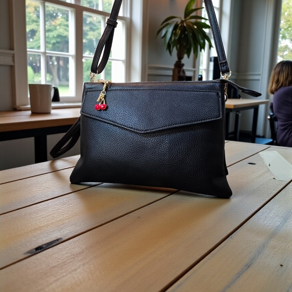 Soft Black Leather Five Compartment Go Anywhere Crossbody Bag by Isabelle--NWT